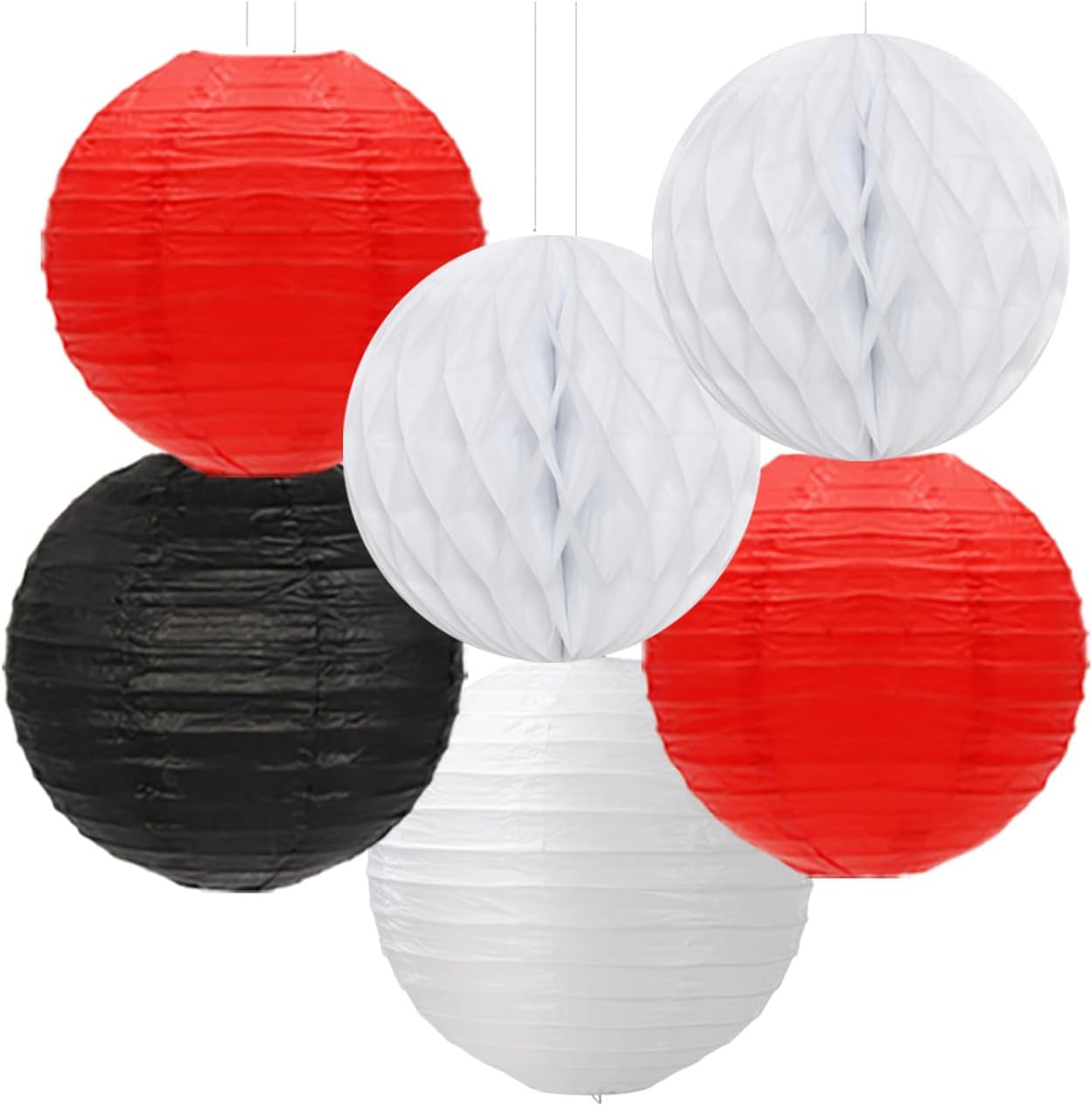 Black White-Red Party-Decorations Streamers Lanterns - 14pcs Birthday Graduation 2025 Paper