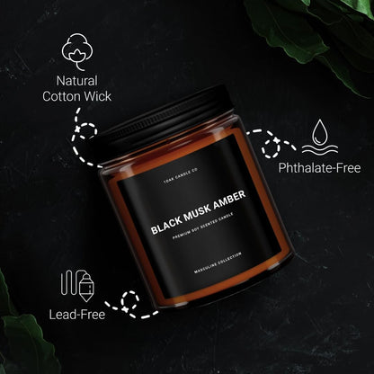 1OAK Black Musk Amber Candle - Soy Wax Scented Candle for Men - 7oz, Long Burning, Masculine