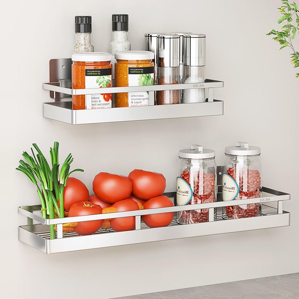 SUS304 Stainless steel Wall Mount Spice Rack Storage Basket - Seasoning Container, Kitchen Spice
