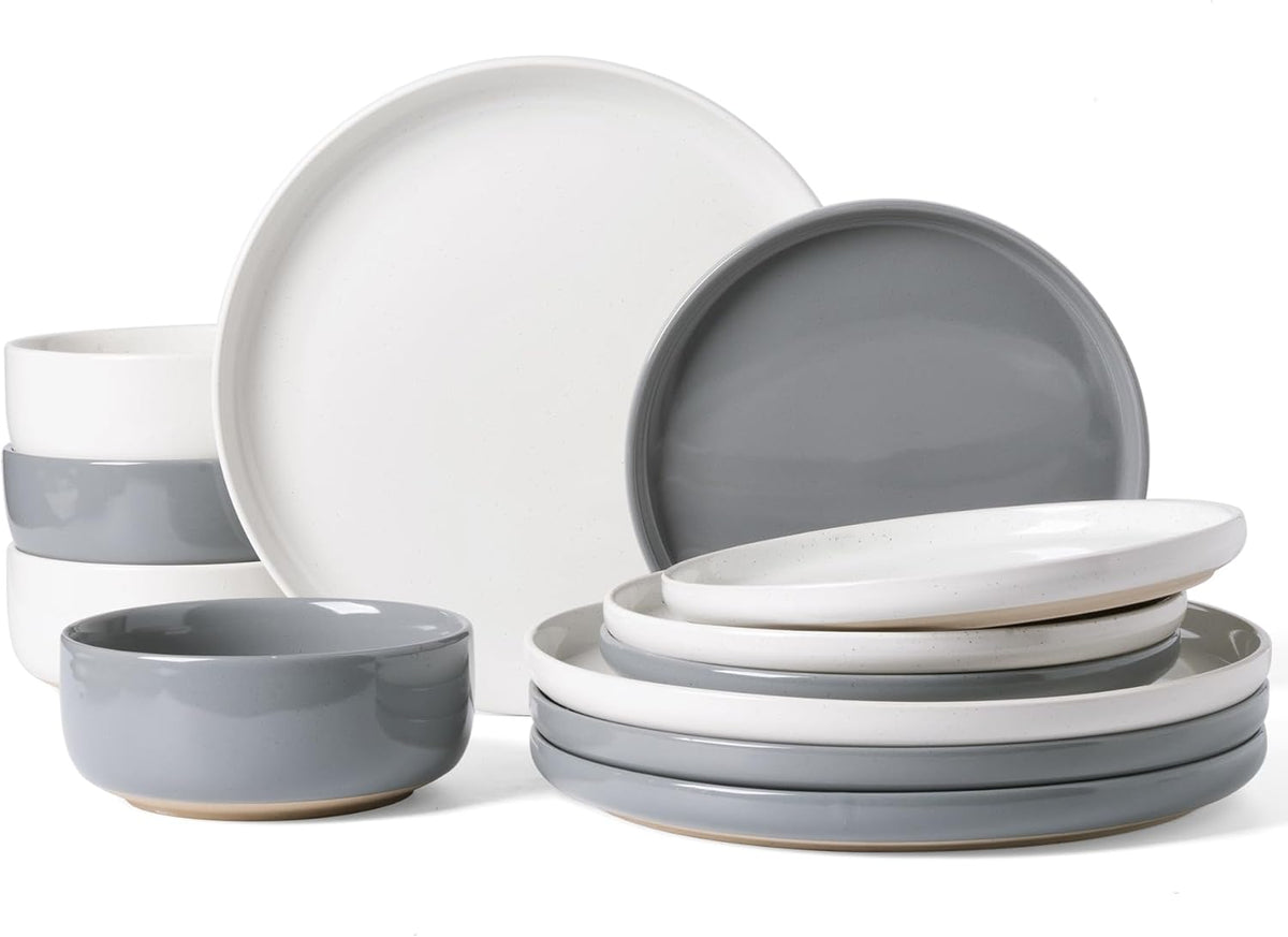 Famiware Milkyway Plates and Bowls Sets, 12 Pieces Stoneware Dinnerware Sets, Dishes Set for 4