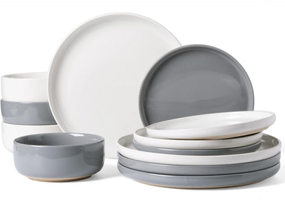 Famiware Milkyway Plates and Bowls Sets, 12 Pieces Stoneware Dinnerware Sets, Dishes Set for 4