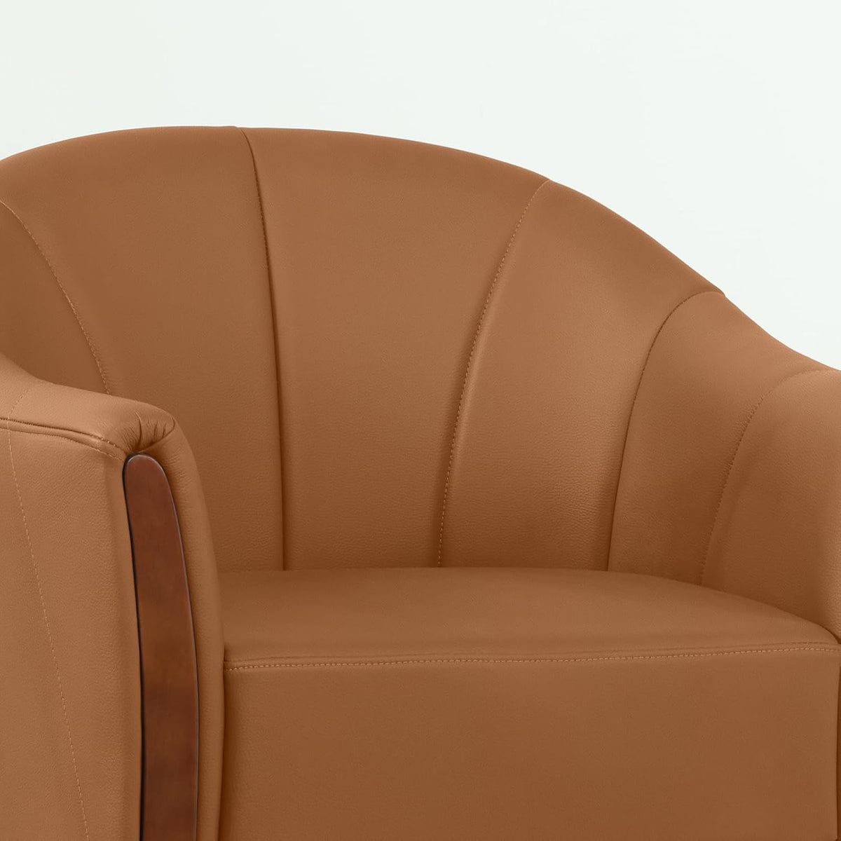 360° Swivel Accent Chair, Modern Leather Barrel Club Chair with Leather Upholstery and Sturdy Wood