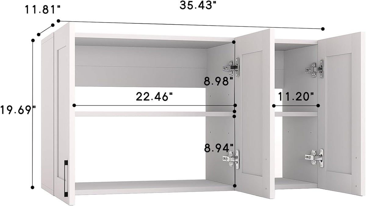 White Laundry Room Cabinets and Storage with 3 Doors and Utility Adjustable Shelf，Gabinetes Para