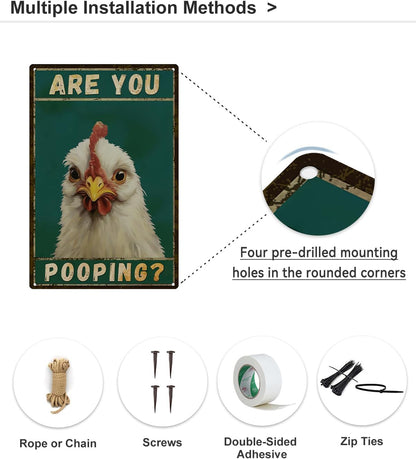 ALKB Chicken Metal Sign for Bathroom Decor - 8x12 Inch Are You Pooping Vintage Chicken Sign Gifts