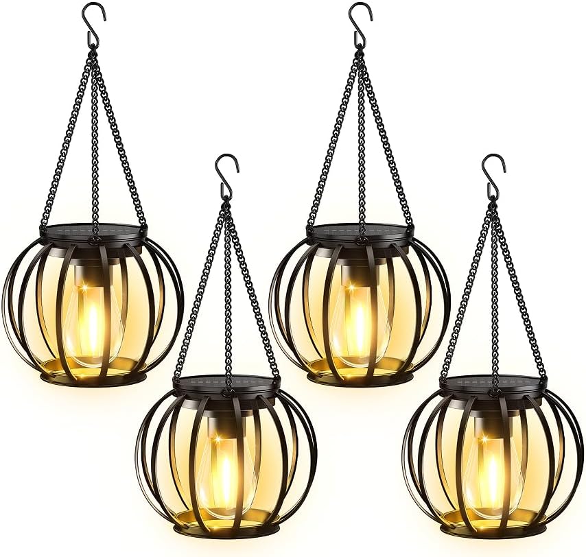 KOOPER Solar Lanterns Outdoor Waterproof, 4 Pack Upgraded Metal Hanging Solar Lights Outdoor