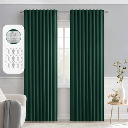 MIULEE Hunter Green Back Tab Blackout Curtains 90 Inches Long 2 Panels Set for Living Room Bedroom