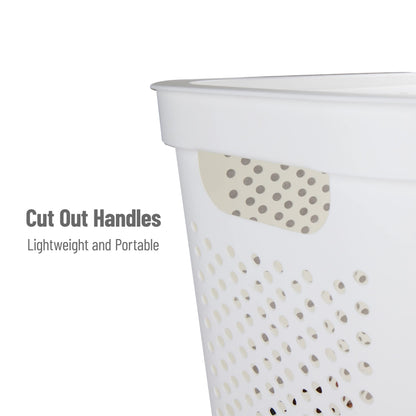 Mind Reader 60L Slim Laundry Hamper, Clothes Basket, Lid, Ventilated, Plastic, Set of 2, White