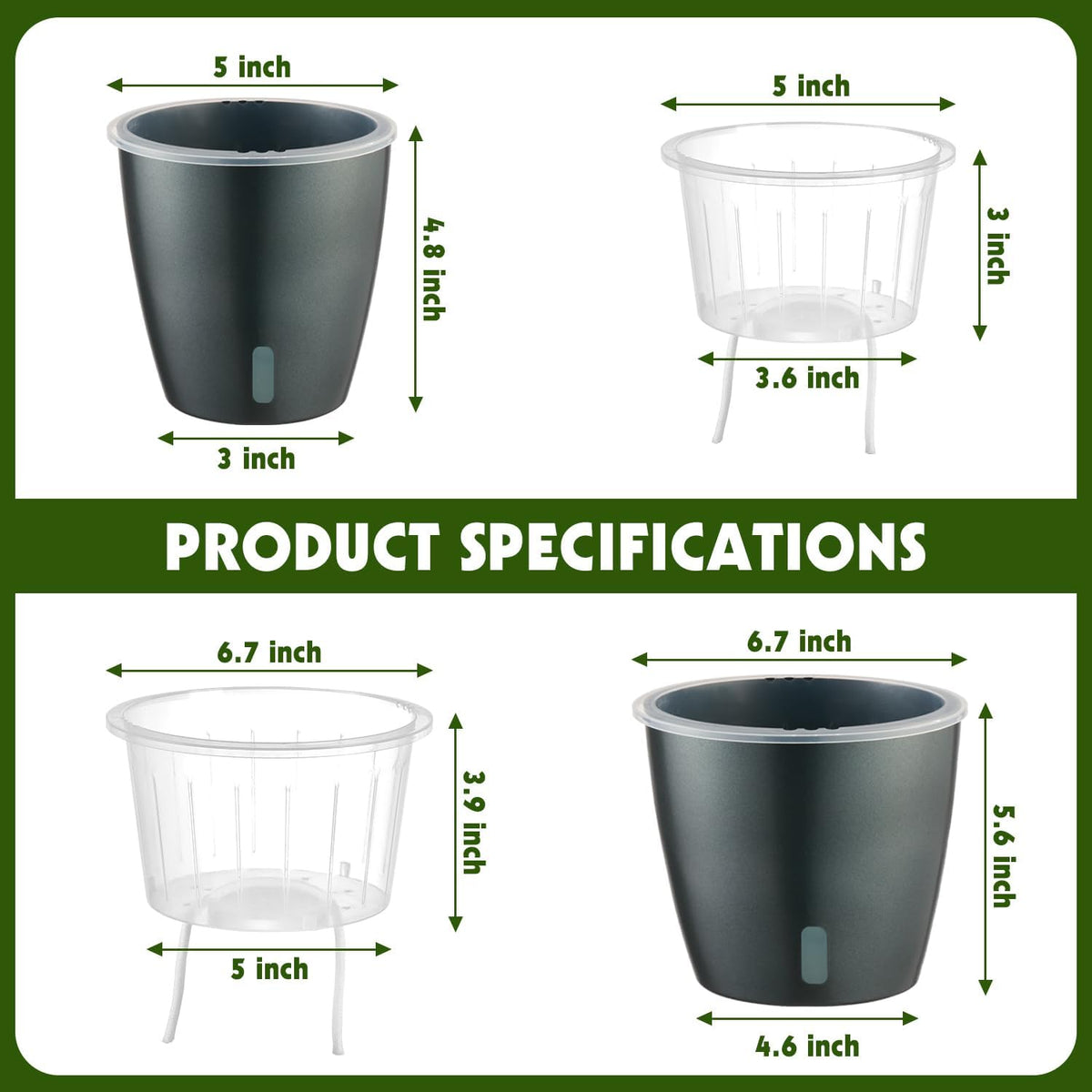 Self Watering Pots for Indoor Plants, 6-Pack 5'' Self Watering Planter with Drainage Holes, Small