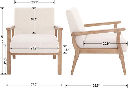 HNY Mid Century Modern Accent Chairs Set of 2 with Wood Frames, Linen Upholstered Living Room Arm