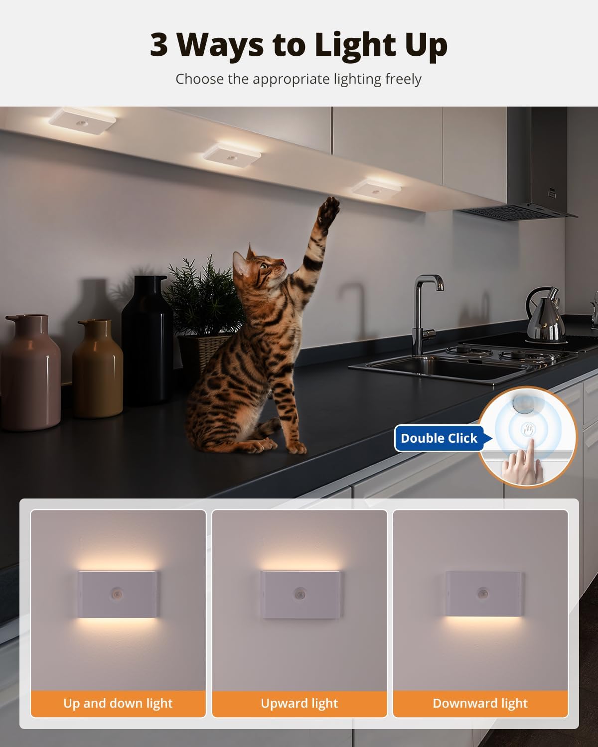 wowatt Rechargeable Motion Sensor Night Light, White Automatic Lights with Magnetic Mount, Dimmable