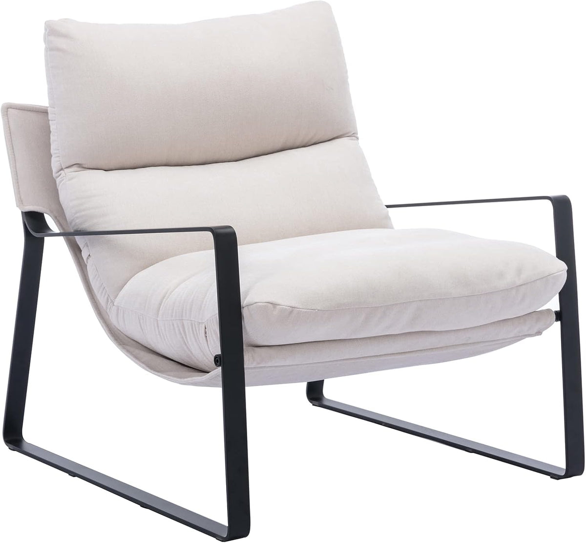 DUOMAY Mid-Century Accent Chair Armchair, Comfy Linen Fabric Leisure Chair Lazy Chair with Metal
