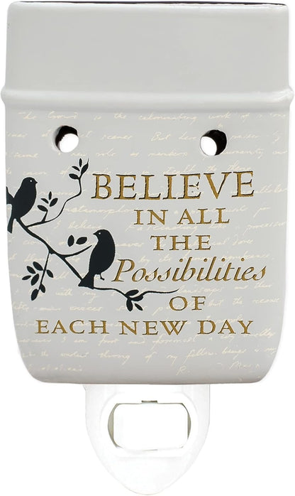 Elanze Designs Birds on a Tree Believe Grey Ceramic Stoneware Electric Plug-in Outlet Wax and Oil