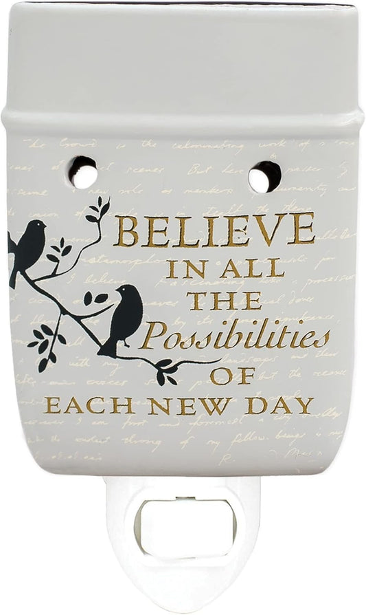 Elanze Designs Birds on a Tree Believe Grey Ceramic Stoneware Electric Plug-in Outlet Wax and Oil