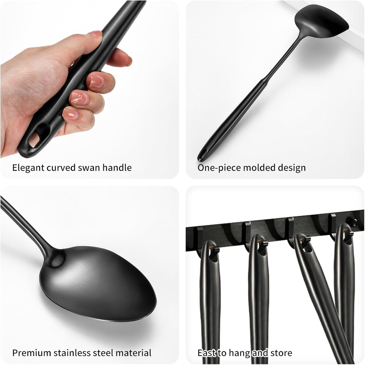 304 Stainlss Steel Matte Kitchen Utensils Set, 12 Pcs Long Metal Cooking Utensil Gadgets Tools Set