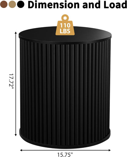 AVZEAR Small Round Side Table Fluted Night Stand Set of 2, Mid Century Modern End Table with