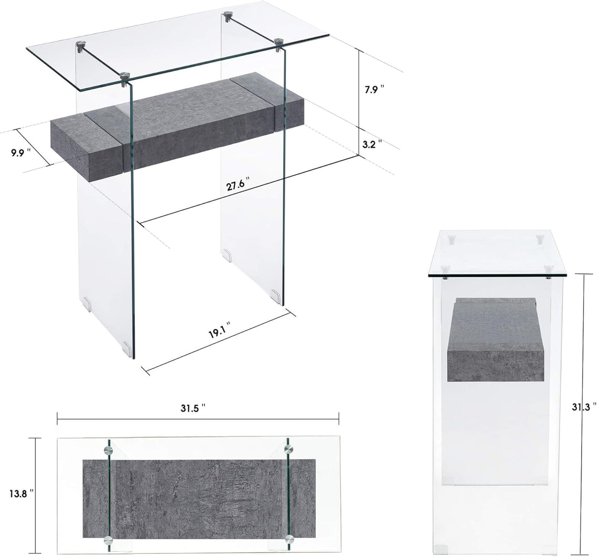 ivinta Narrow Glass Console Table with Storage, 31.5'' Modern Entryway Table with Storage Shelves