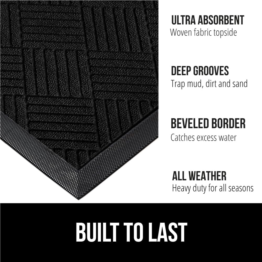 GORILLA GRIP 100% Waterproof All-Season WeatherMax Doormat US Designed Natural Rubber, Stain and