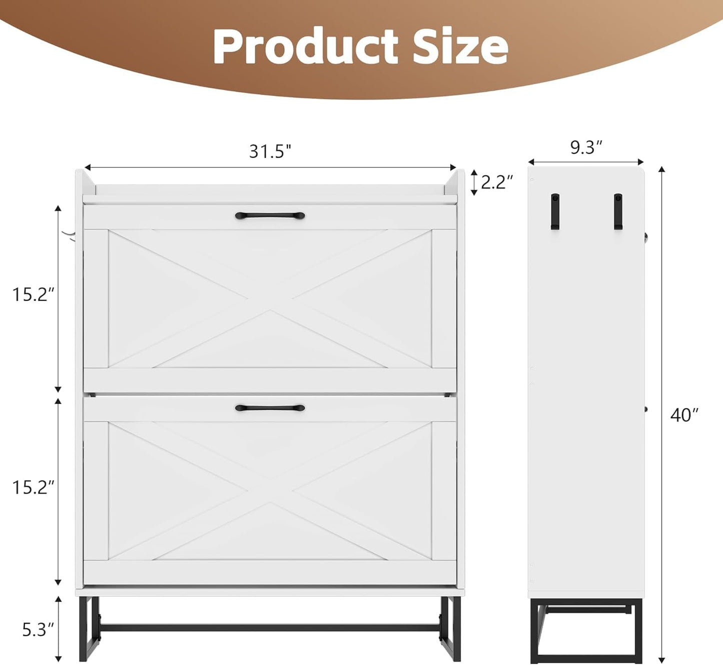 YIKEHOME Shoe Cabinet Storage for Entryway Hidden Shoes Storage Cabinet with 2 Rattan Flip Drawers