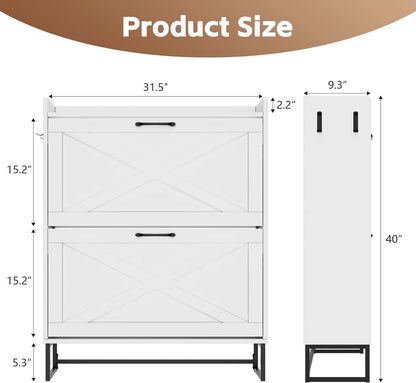 YIKEHOME Shoe Cabinet Storage for Entryway Hidden Shoes Storage Cabinet with 2 Rattan Flip Drawers