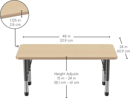 FDP Rectangle Activity School and Kids Classroom Table (24 x 48 inch), Toddler Legs, Adjustable