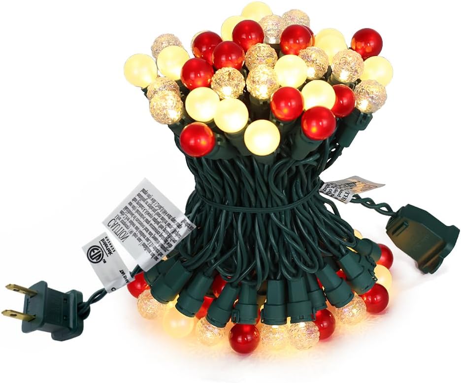 G15 Pearlized Red White Christmas Lights - 19Ft 70 LEDs Waterproof Connectable LED String Lights