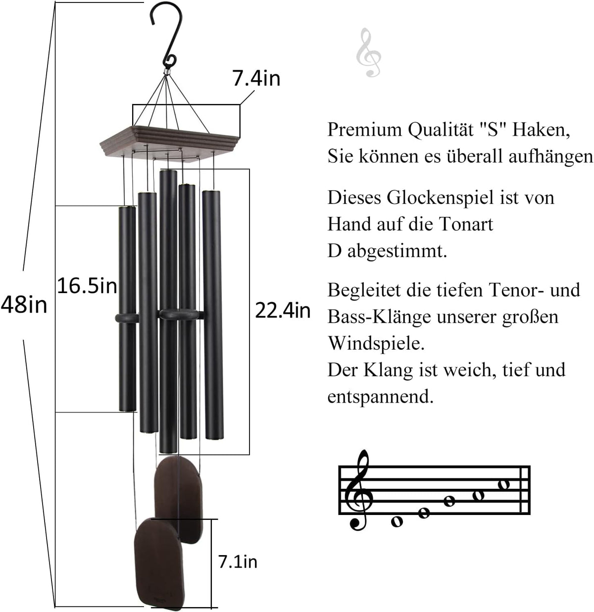 ASTARIN Large Wind Chimes Outdoor 48 Inch Sympathy Wind Chime with 5 Heavy Aluminum Tubes Tuned
