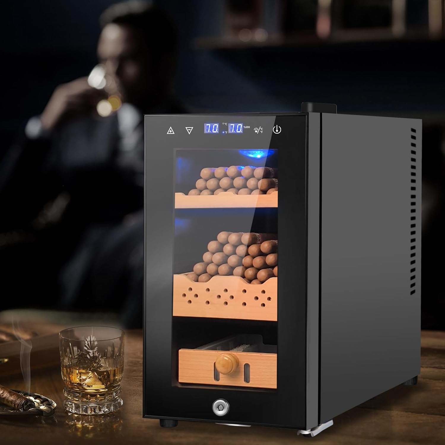 25L Cigar Electric Humidor, 200 Counts Large Capacity,Thermostatic Electric Cooler Cabinet with