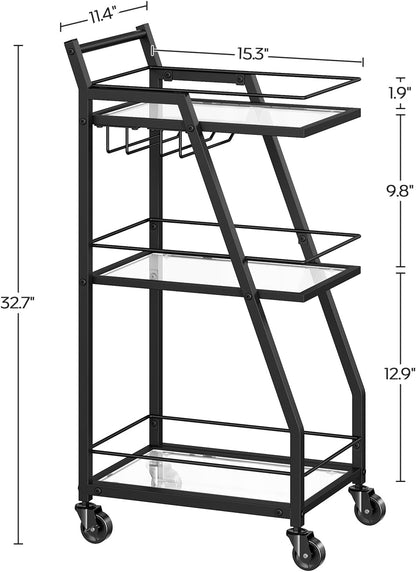 Bar Cart, 3-Tier Bar Cart for The Home, Home Bar Serving Cart with Glass Holders, Beverage Cart for