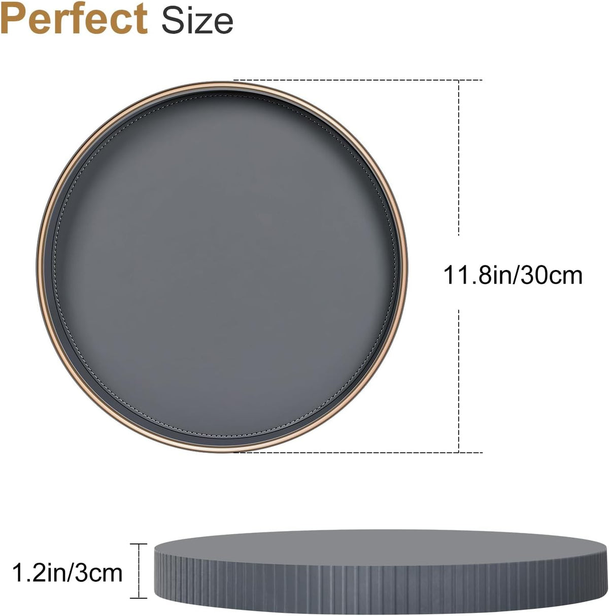 KINGFOM Decorative Serving Tray, PU Leather Valet Nightstand Desk Organizer for Men Women, Round