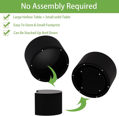 Round Coffee Table Set of 2, Nesting Coffee Table and End Table Set Small Circle Drum Side Table