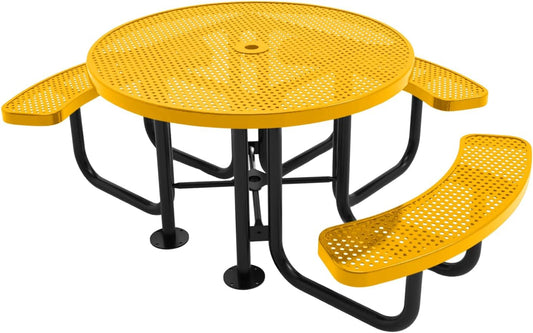 Heavy-Duty Portable Outdoor Picnic Table with Umbrella Hole, Punched Steel Patio Dining Furniture