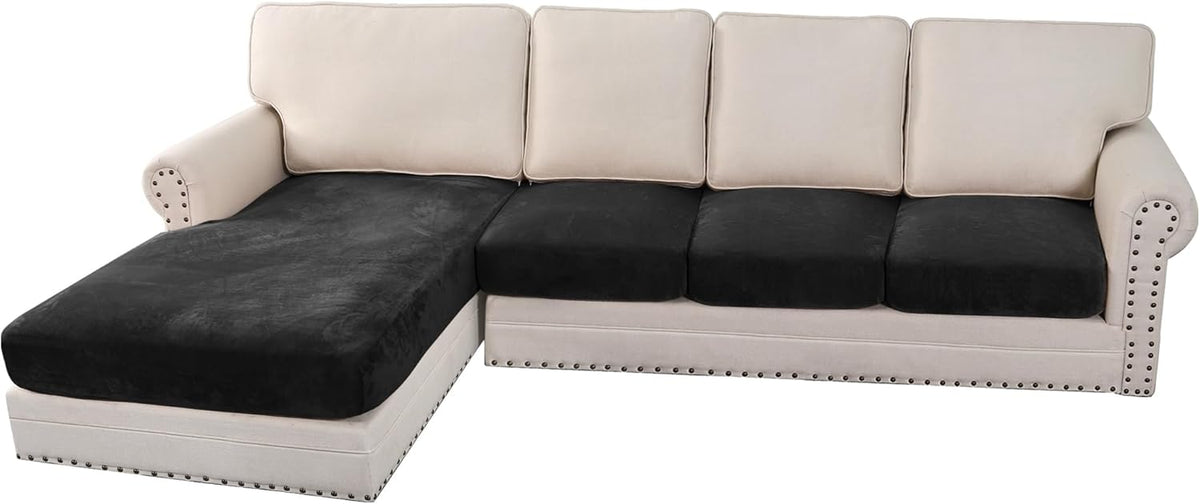 H.VERSAILTEX Velvet Stretch Sectional Couch Covers 4 Pieces Sofa Seat Cushion Covers L Shape