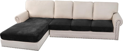 H.VERSAILTEX Velvet Stretch Sectional Couch Covers 4 Pieces Sofa Seat Cushion Covers L Shape