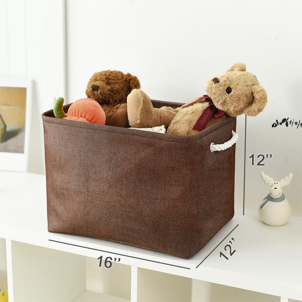TheWarmHome Organization and Storage Basket for Shelves - 3 Pack 16x12x12 inch Fabric Storage