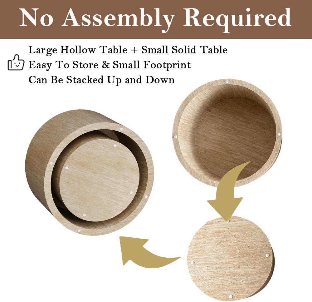 Round Nesting Coffee Table Set of 2 Modern Round Fluted Coffee Table Small Circle Coffee Tables