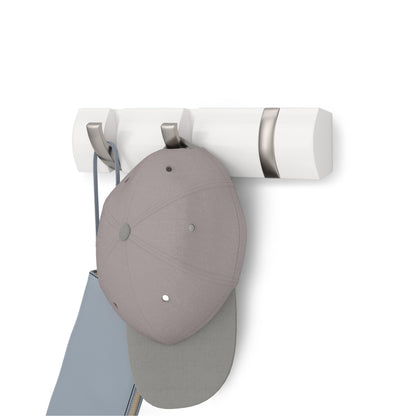 Umbra Flip Coat Rack, Wall Mount Retractable Hooks, 3-Hook, White/Nickel