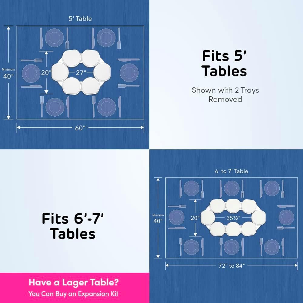 Full Set - White - The First Patented Lazy Susan Turntable Expandable for Rectangular & Oblong