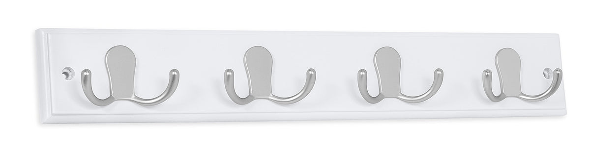 BIRDROCK HOME Dual Hook Coat Rack | 4 Dual Hooks | Wall Mounted Hat Key Rack Rail | Satin Nickel