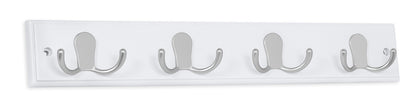BIRDROCK HOME Dual Hook Coat Rack | 4 Dual Hooks | Wall Mounted Hat Key Rack Rail | Satin Nickel