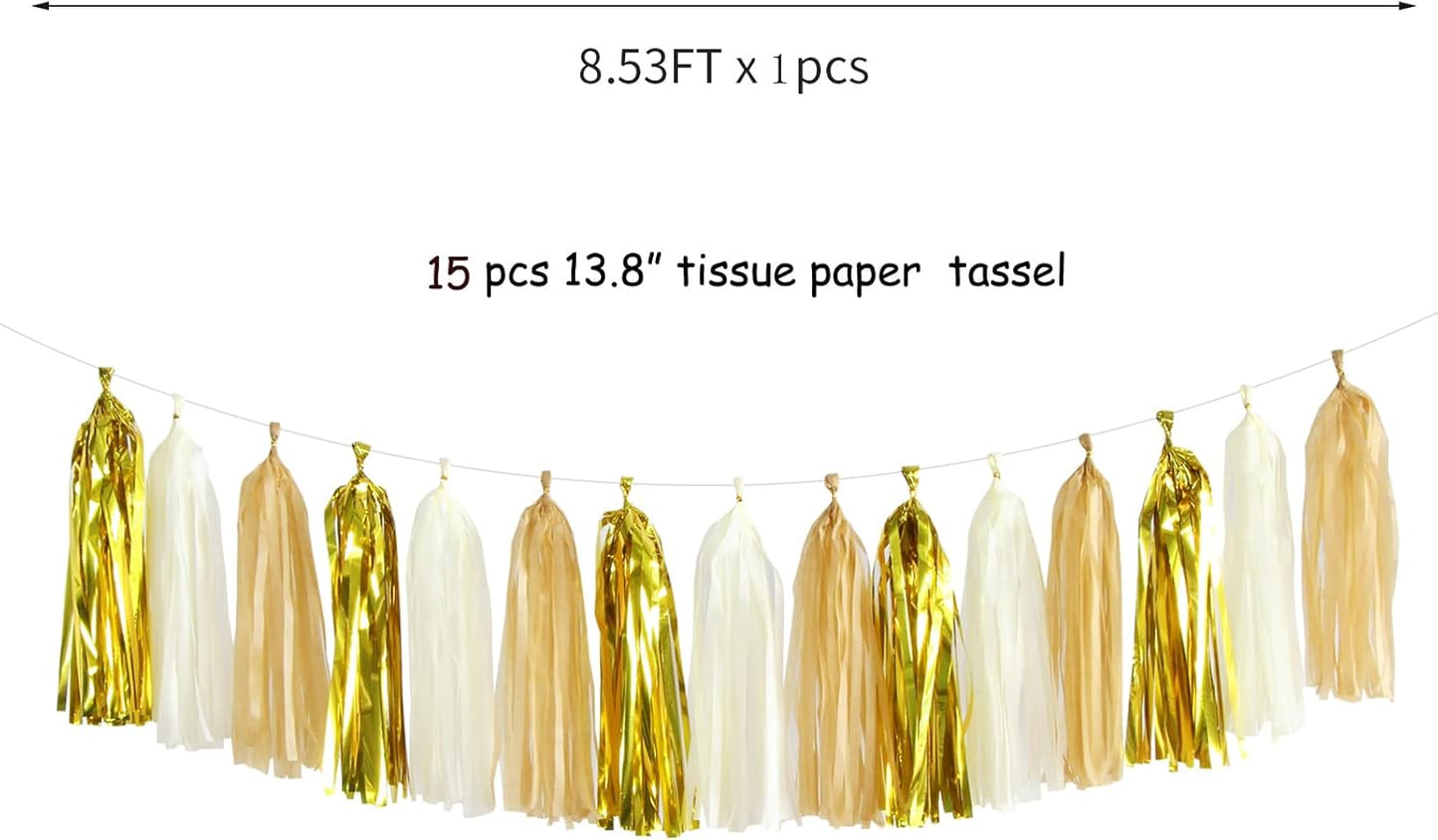 White Gold Champagne Party-Decorations Tassel-Garland -15pcs Christmas Wedding Engagement Tassels