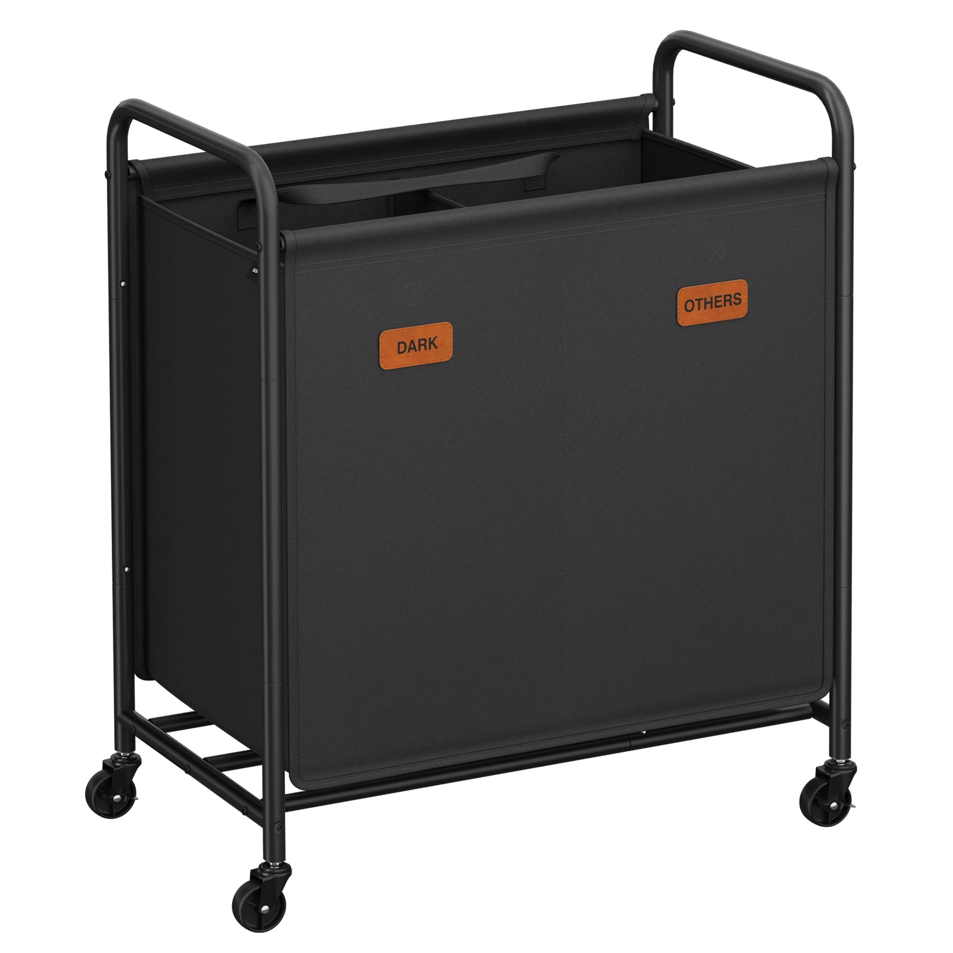 SONGMICS 2-Section Laundry Sorter, Laundry Hamper with Wheels, Rolling Clothes Hamper Cart with