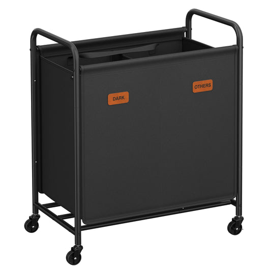 SONGMICS 2-Section Laundry Sorter, Laundry Hamper with Wheels, Rolling Clothes Hamper Cart with