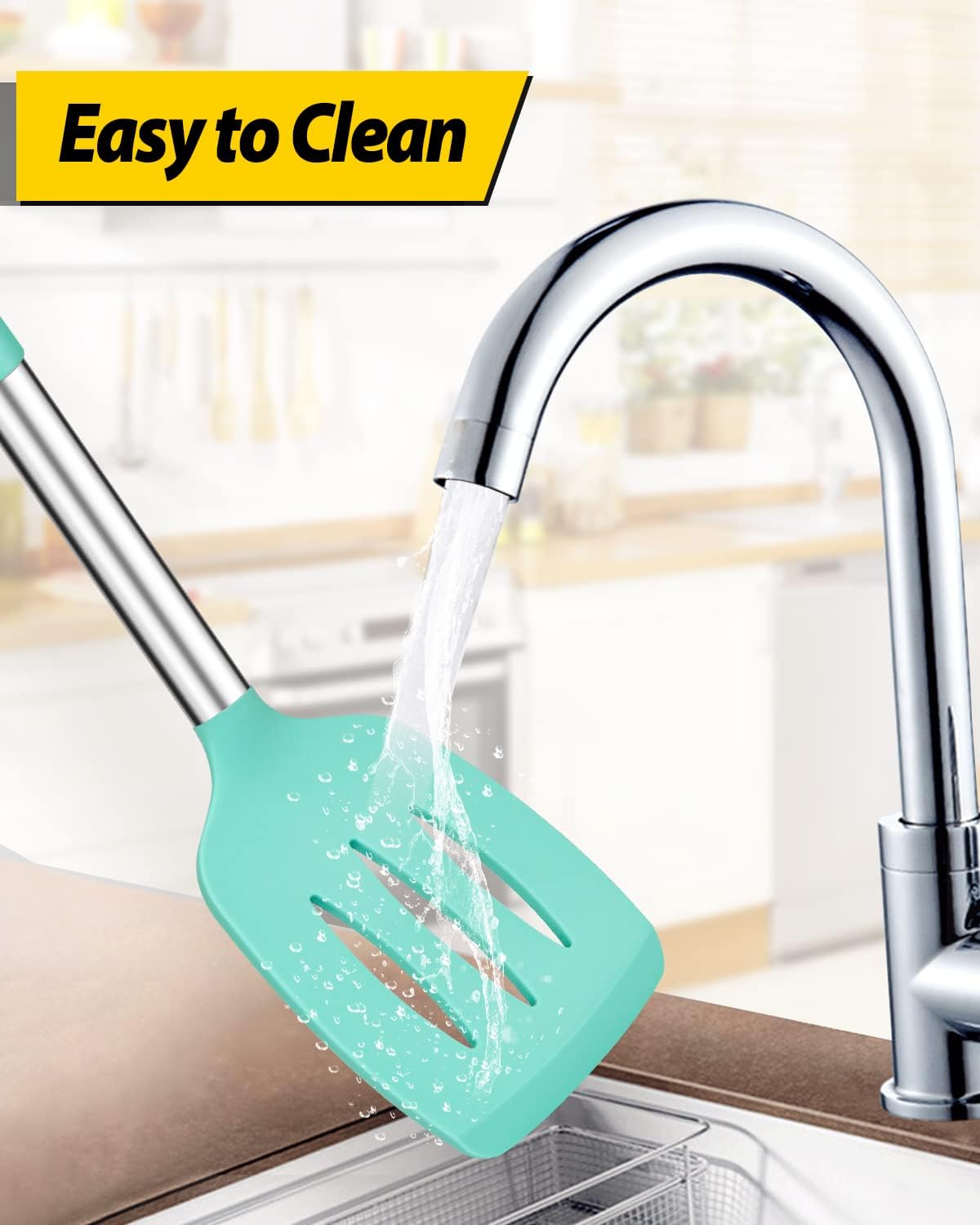 Pack of 2 Silicone Solid Turner, Non Stick Slotted Kitchen Spatulas, High Heat Resistant BPA Free