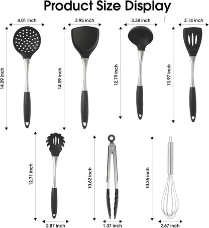 Premium Black Silicone Cooking Utensils Set - Non-Toxic, Heat Resistant& Non-Stick Kitchen Utensils