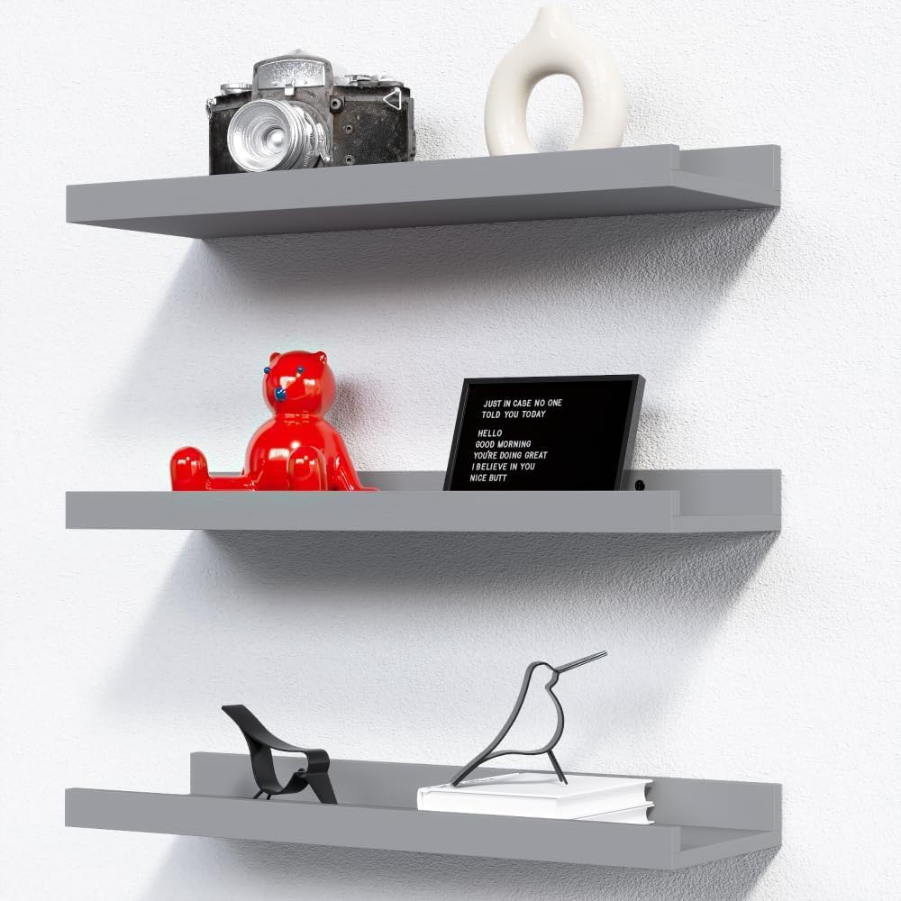 RICHER HOUSE 3 Set Floating Shelves for Wall, Black Wall Mounted Shelves with Lip for Storage