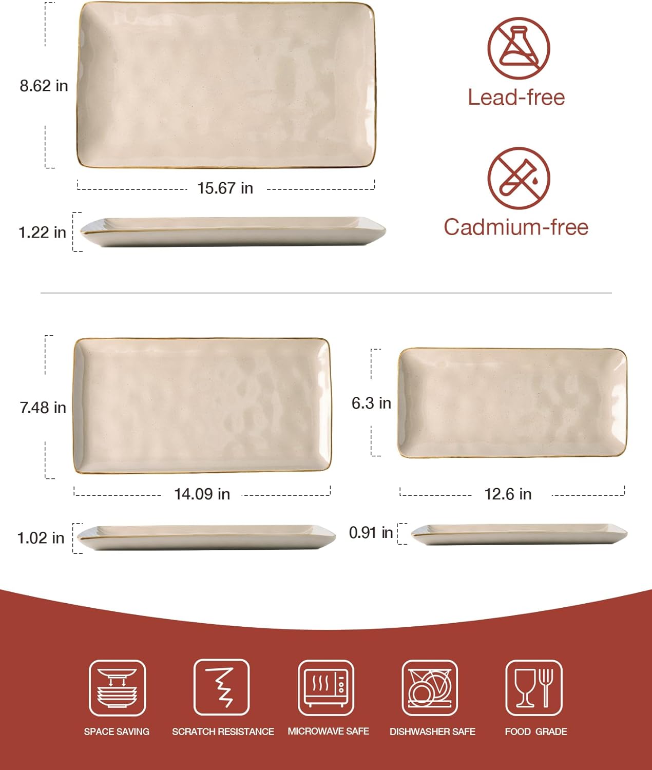 famiware Serving Platter, Rectangular 15.67/14.1/12.6 inch Serving Dishes for Entertaining