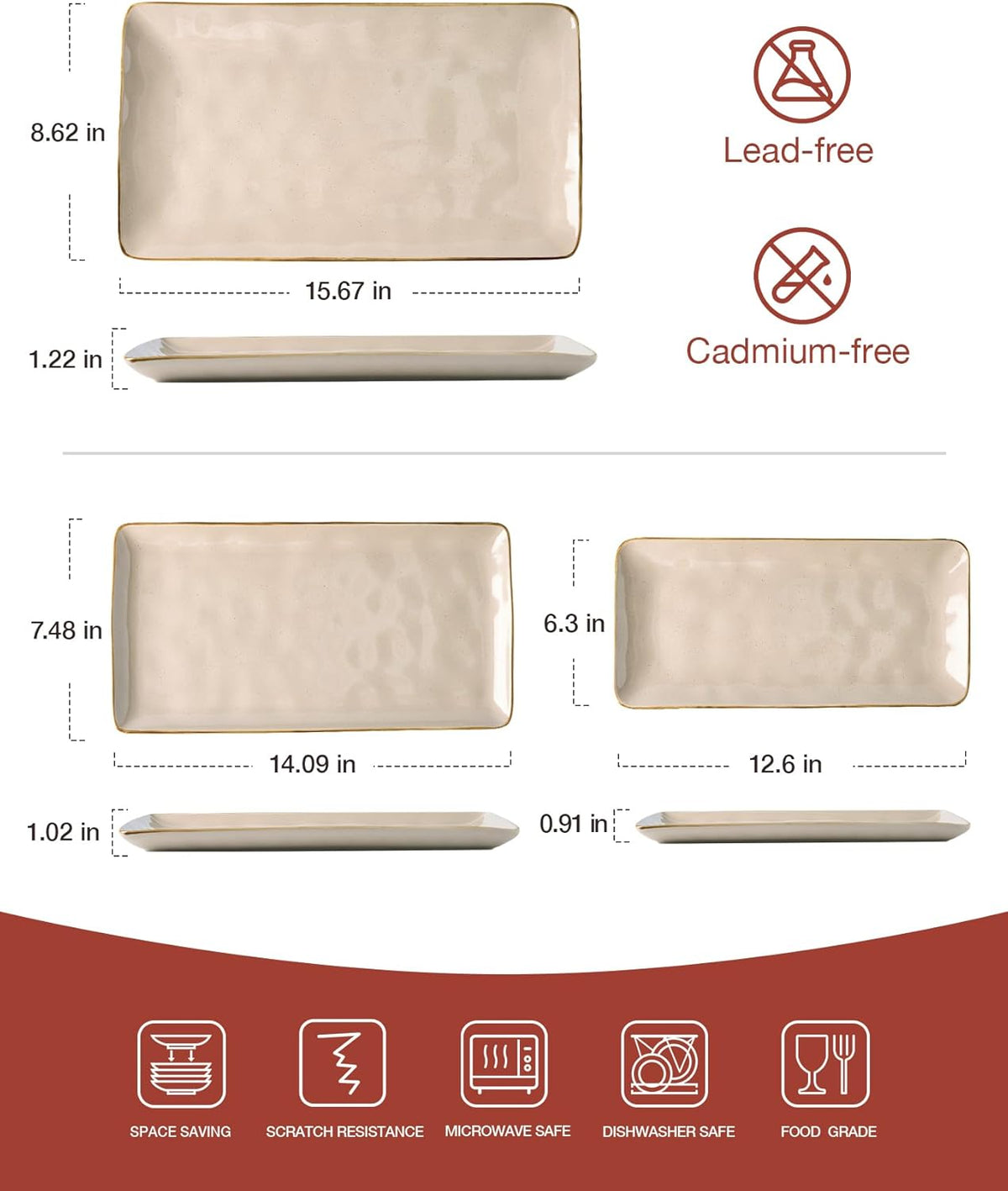 famiware Serving Platter, Rectangular 15.67/14.1/12.6 inch Serving Dishes for Entertaining