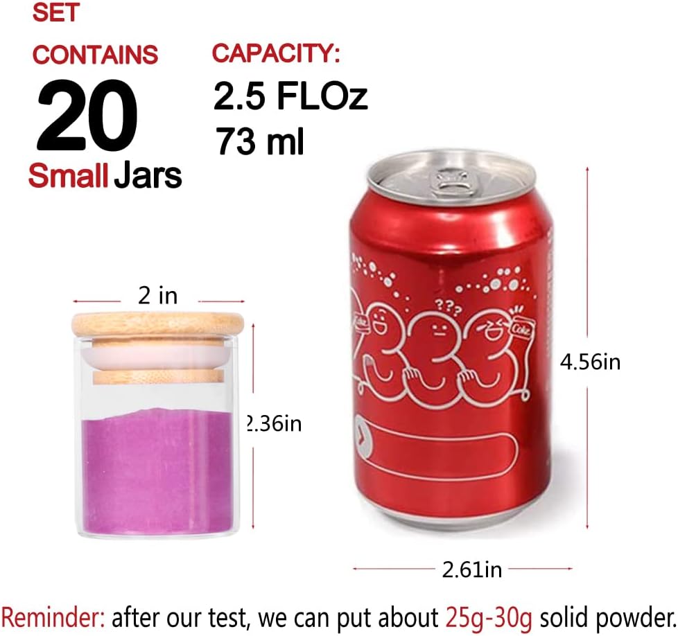 Spice Jar Set,2.5oz 20 Piece Glass Jar with Bamboo Airtight Lids and Labels, Mini Clear Food
