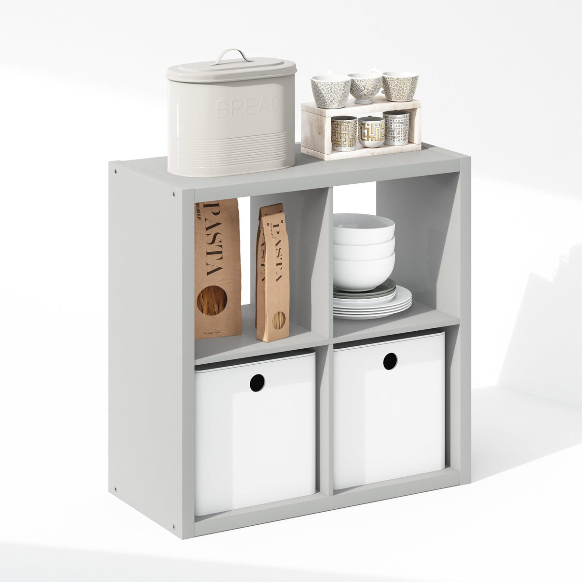 Furinno Cubic Extra Thick 4-Cube Closet Organizers and Storage, Light Grey