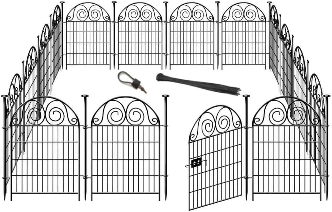 Tall Garden Animal Barrier Fencing with Gate, 32 in(H)×27 in(L) 16 Panels Dog Digging Fence